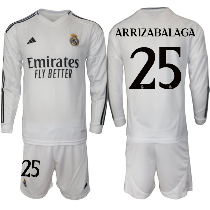 Men 2024-2025 Club Real Madrid home Long Sleeves White #25 Soccer Jersey